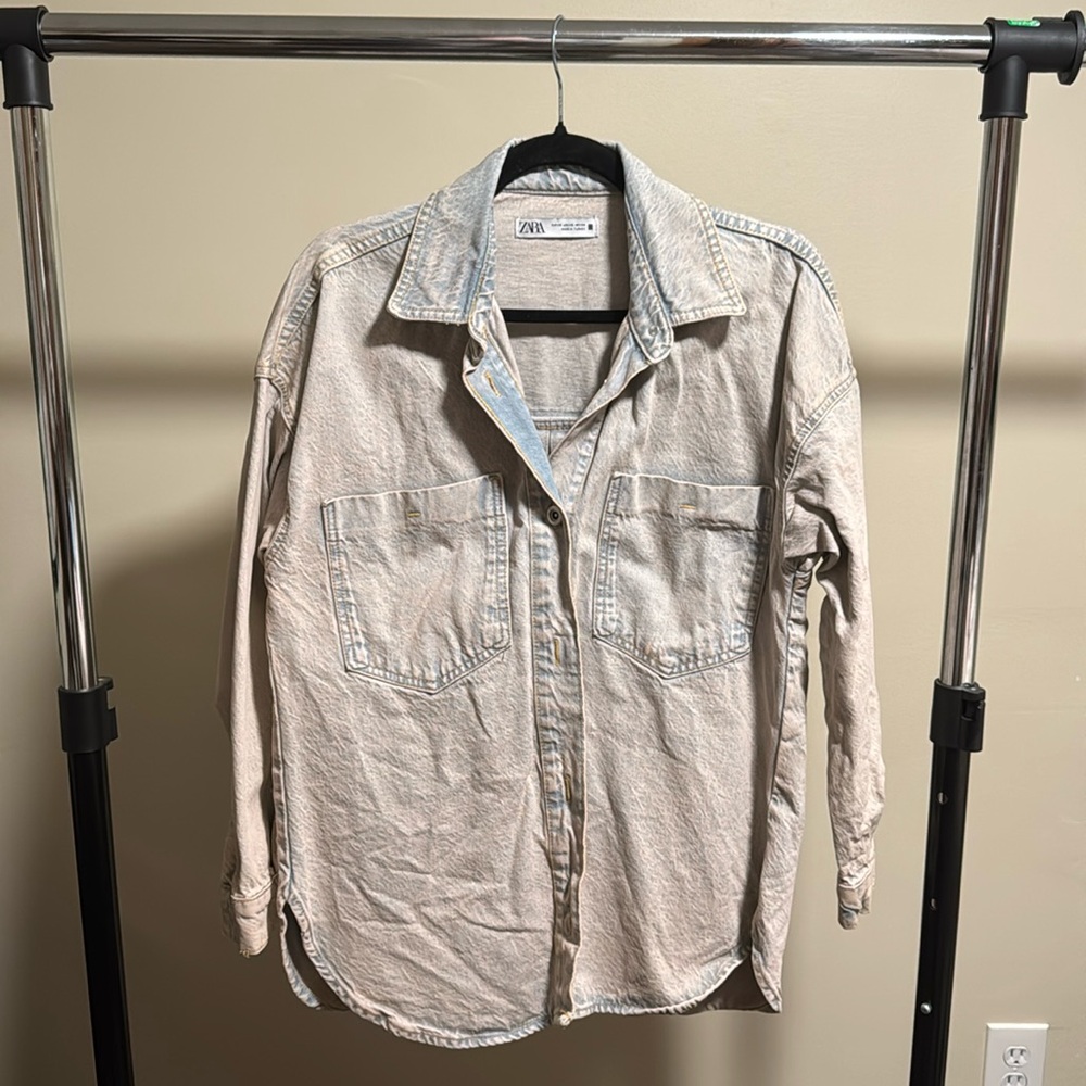 Zara | Jean Shacket with Pink Overdye